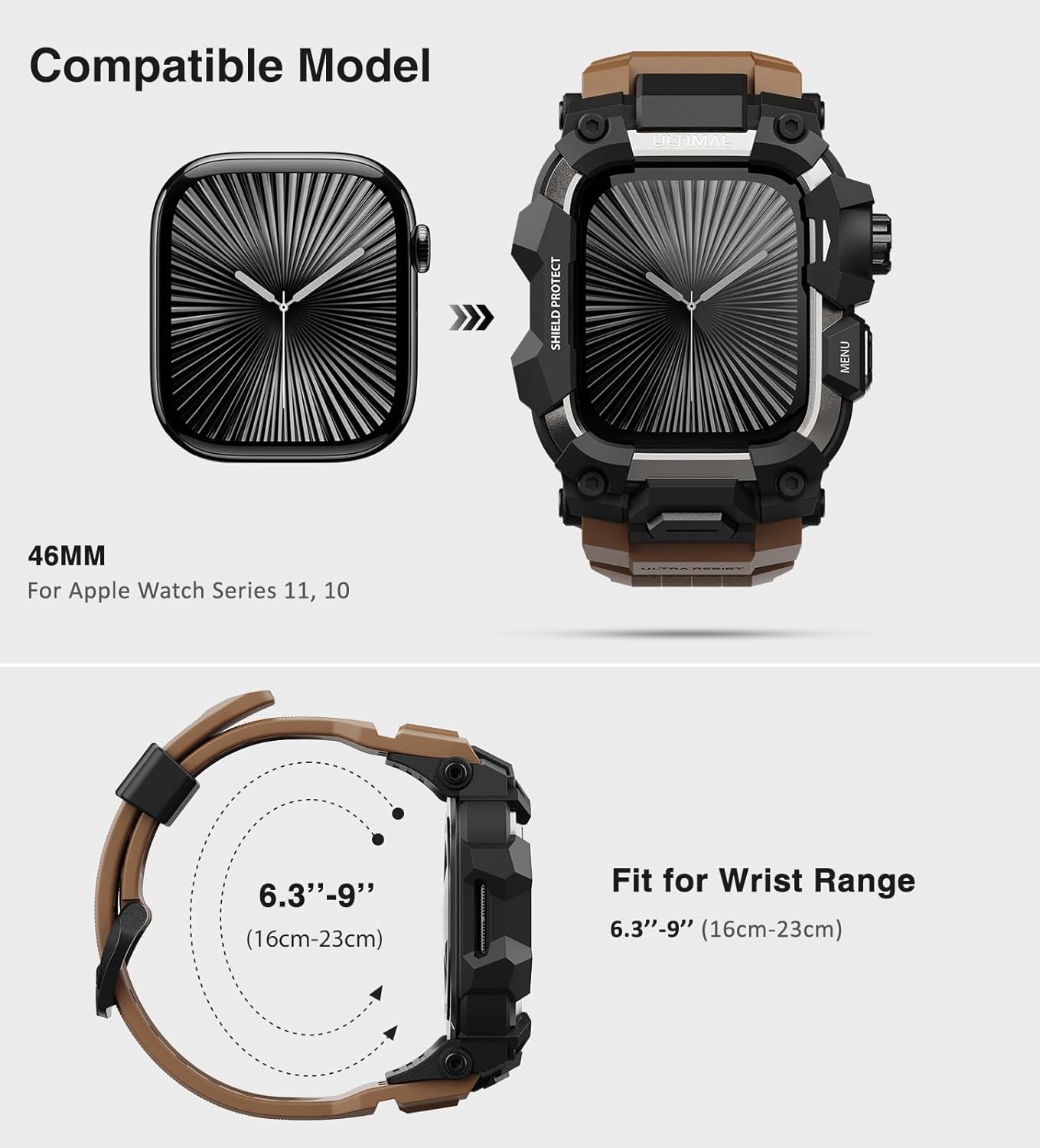 ULTIMAL Rugged Case with Band for Apple Watch 46mm,Compatible with Apple Watch Series 11/10, Military Grade Shockproof Bumper Cover for iWatch Tactical Band Men (Coffee Brown, 46mm)
