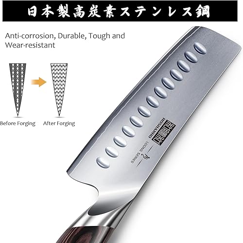 Miniatura 3 de HOSHANHO Cuchillo Nakiri de 7 pulgadas, cuchillo de chef japonés de acero inoxidable de alto carbono, cuchillo de cocina multiusos para carne y