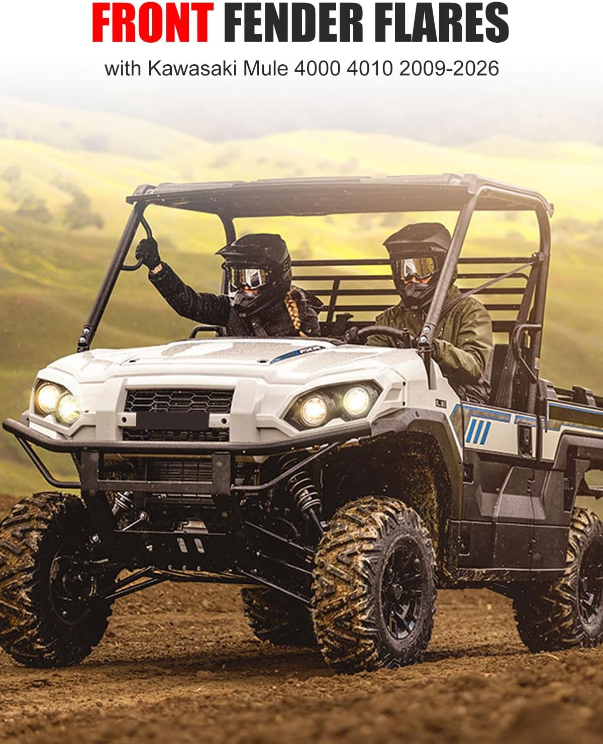 Front Fender Flares for Kawasaki Mule 4000 4010, UTV Front Mud Flaps Combined Mud Guards Extension Compatible with Kawasaki Mule 4000 4010 2009-2026 Accessories