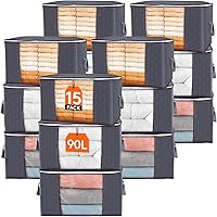 Vista 21 de Lifewit - Paquete de 6 contenedores de almacenamiento para ropa con tapas, bolsas plegables para mantas con cremalleras, ventana transparente y asas