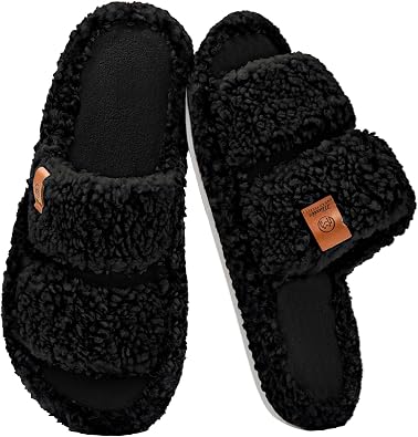 Donpapa Slippers for Women Ladies Fuzzy With Memory Foam Comfort Open Toe Cozy House Shoes Anti-Slip Indoor Outdoor
