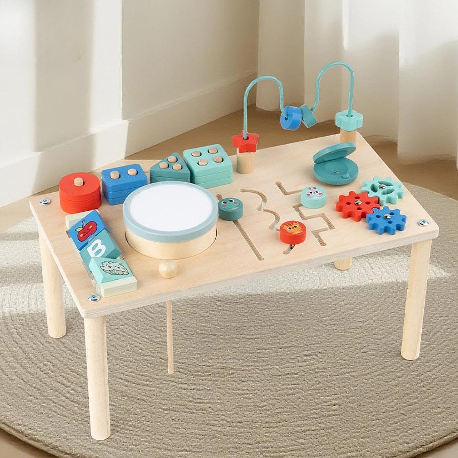 Mesa de Actividades de Madera para Niños, Juguetes de Aprendizaje Temprano, Regalos de Cumpleaños con Engranajes.