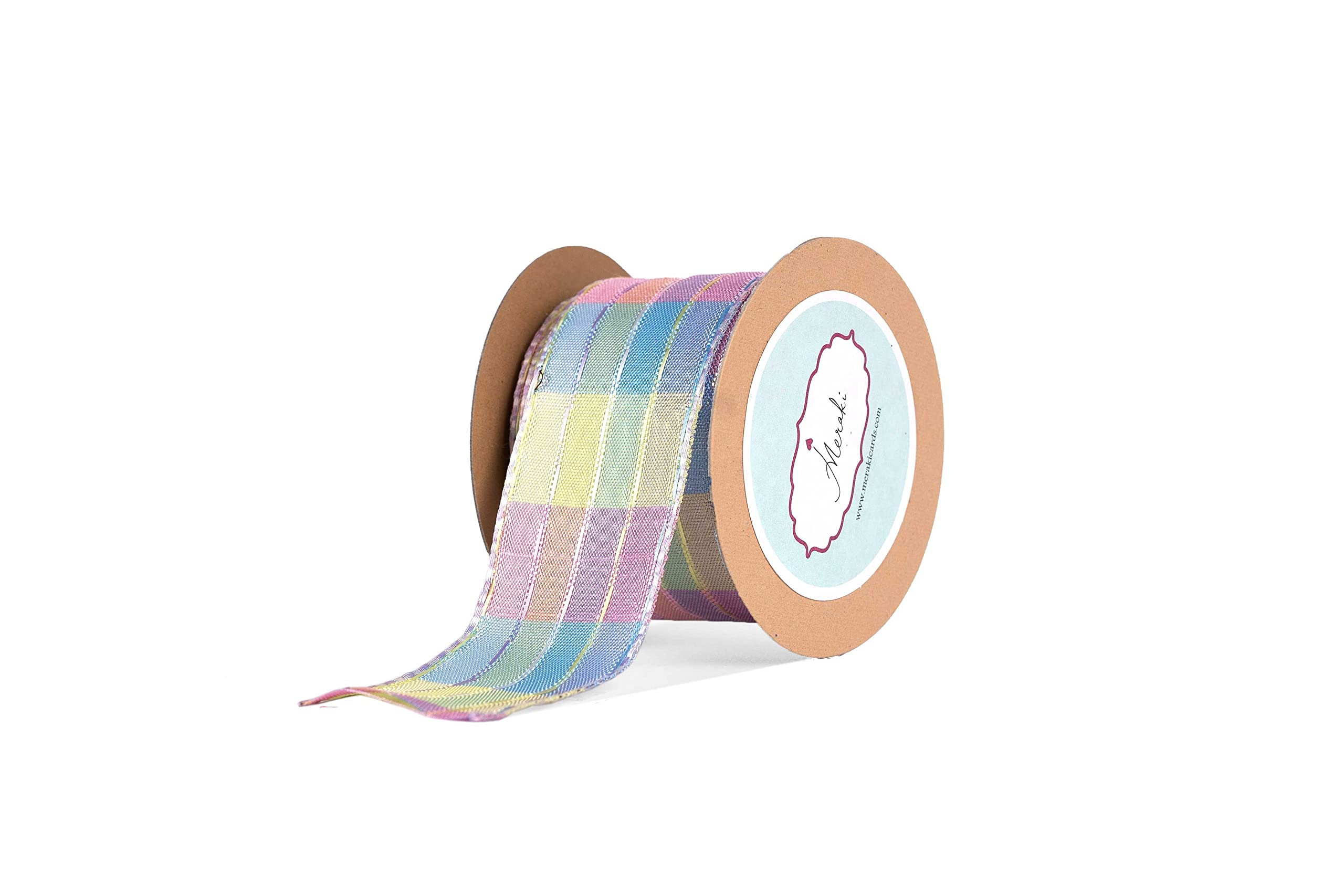 Meraki Cards Multicoloured Pastel Stripes Wired Ribbon (W: 38mm, L: 5 Yards)