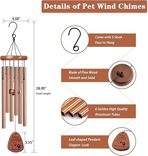 Miniatura 22 de Regalos de pérdida de mascotas, campanillas de viento conmemorativas para perros de 28 pulgadas, regalo de condolencias por pérdida de perro, regalo