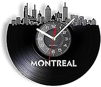 Vista 1 de Reloj de pared con diseño de arquitectura de vinilo para manualidades, reloj de pared con diseño de horizonte de Canadá tallado de vinilo