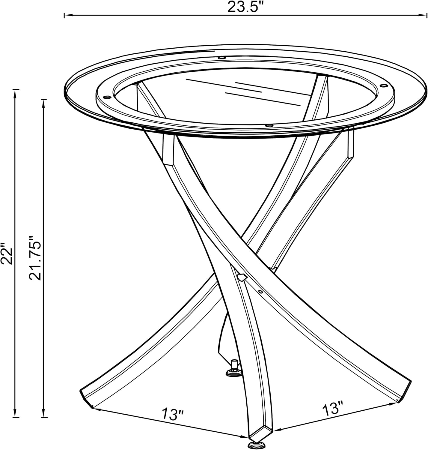 BOWERY HILL Round End Table, 22 in H x 23.5 in W, Glass Top and Metal Frame, Chrome Finish, Modern Coffee Accent Table for Living Room or Home Decor