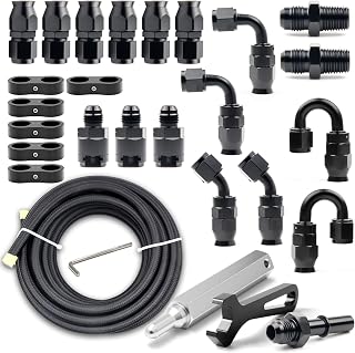 8AN PTFE Fuel Line Kit, 13/32" Nylon Stainless Steel Braided, LS Swap EFI E85 Injection Fuel Hose Fitting AN8 26FT