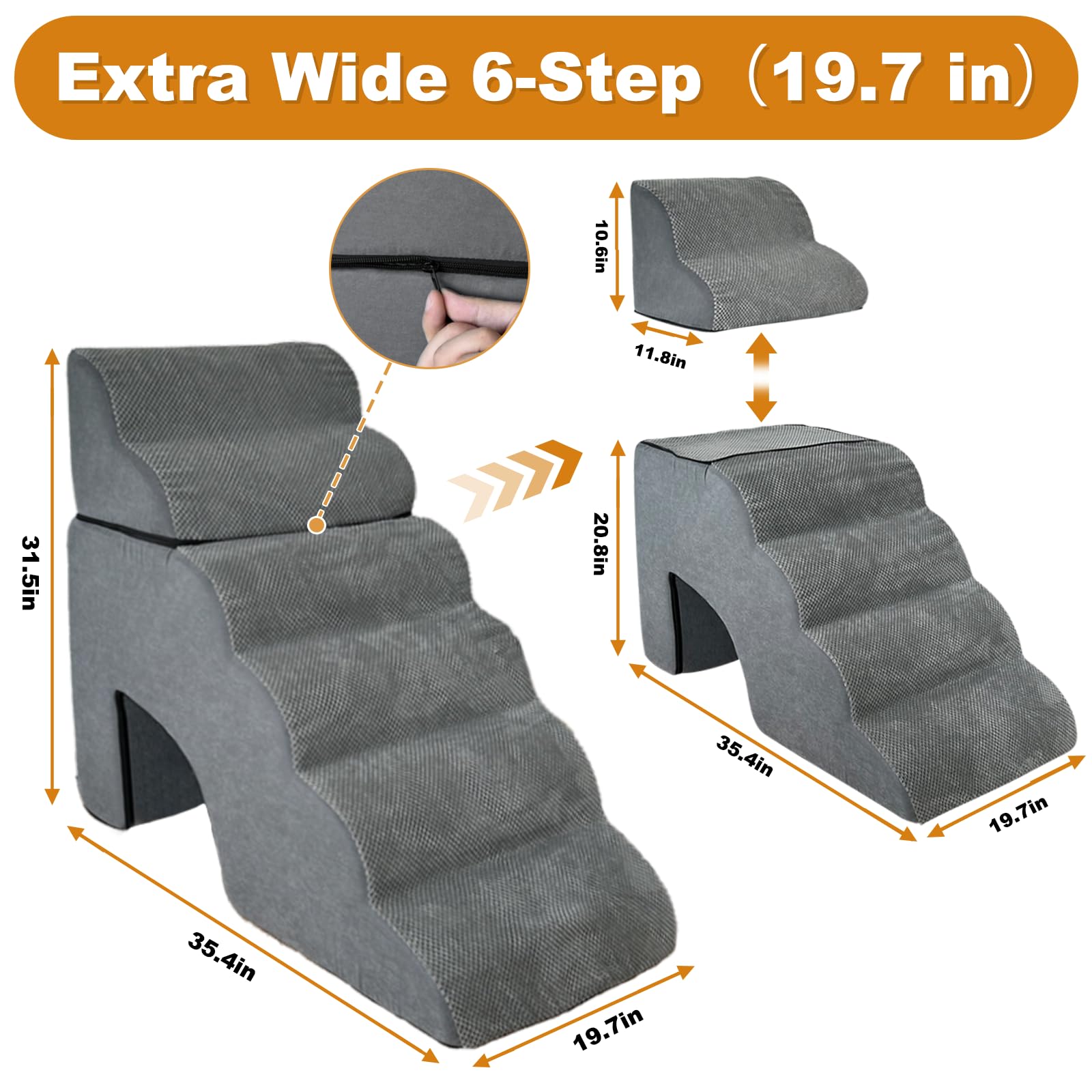 Amazon.com : Dog Stairs for High Bed, 31.5 in Height 6-Step Curved