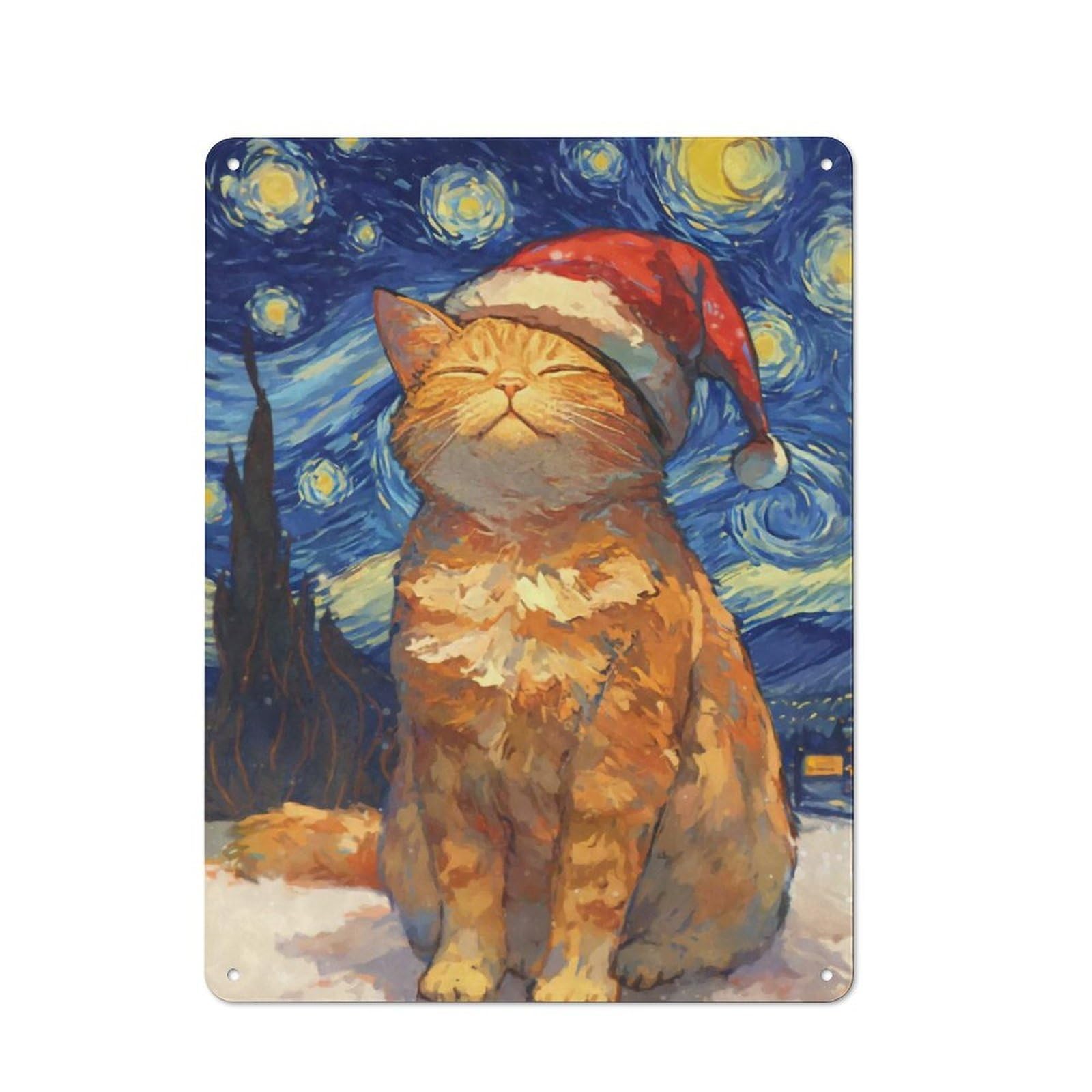 Junmoney Orange Cat Santa Hat Rustic Tin Sign 40X30cm Featuring For Bar Or Restaurant, A Housewarming Gift For Bar Decor Enthusiasts