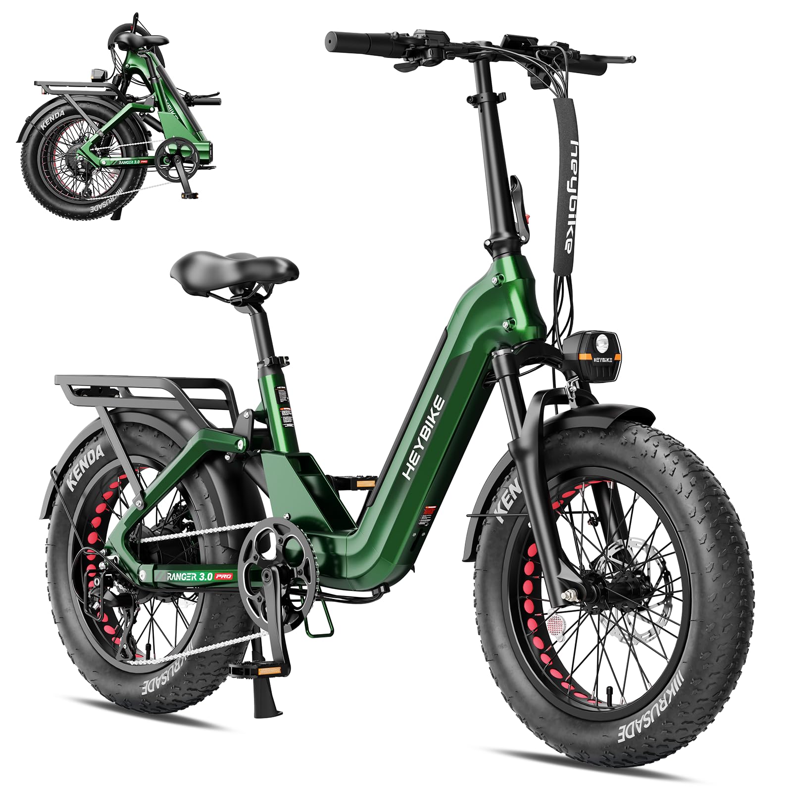Heybike Ranger Foldable Electric Bike for Adults, 1200W/1800W Peak Motor, 28/32MPH E Bike, 55/90 Miles Range, 20"x4.0" Fat Tire Ebike with Removable Battery, Hydraulic Brakes for Snow, Beach,Commuting