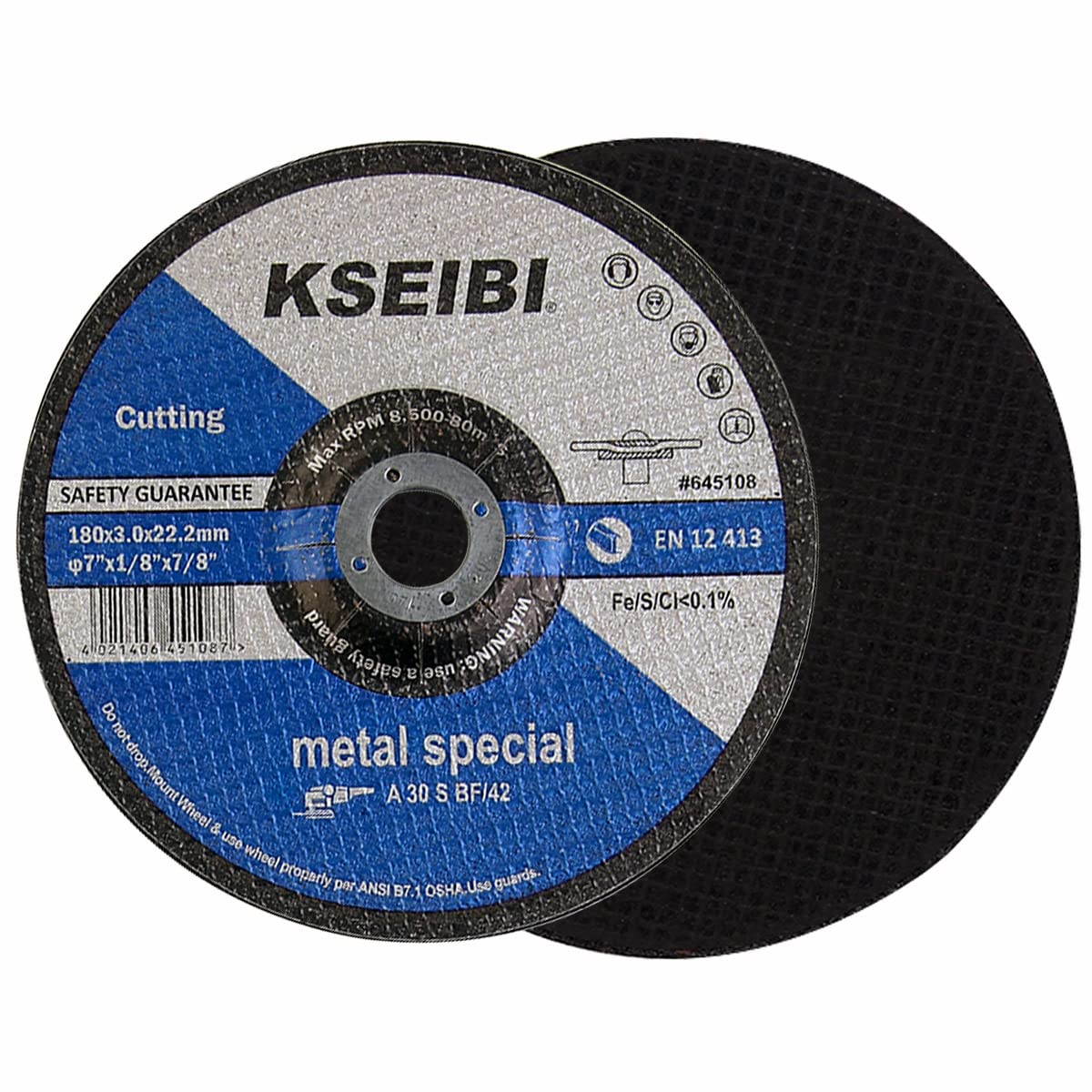 KSEIBI 645108 Rueda de corte y molienda de metal de 7 pulgadas por 1/8 pulgadas, disco deprimido de corte central recortado, 7/8 pulgadas, paquete de 10