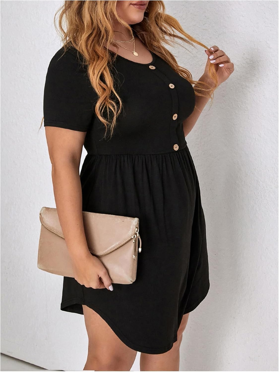 SOLY HUX Women's Plus Size Button Front Crew Neck Dress Flared A Line Short Sleeve Flowy Dresses - Image 2