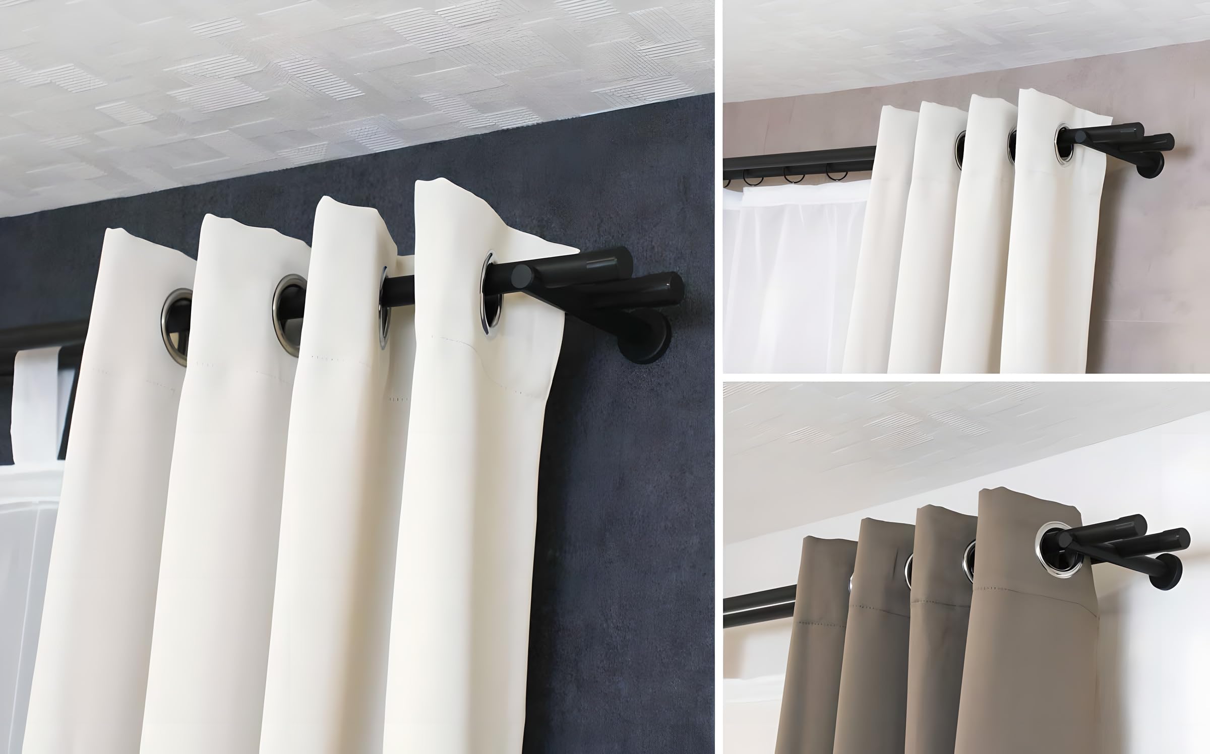 iso-design Gardinenstange schwarz 2-läufig 20 mm, Komplettset aus Metall, Vorhangstange zur Wandmontage, Gardinenstangenrohr aus Aluminium, Endstück Kappe, 240 cm (2 x 120 cm)