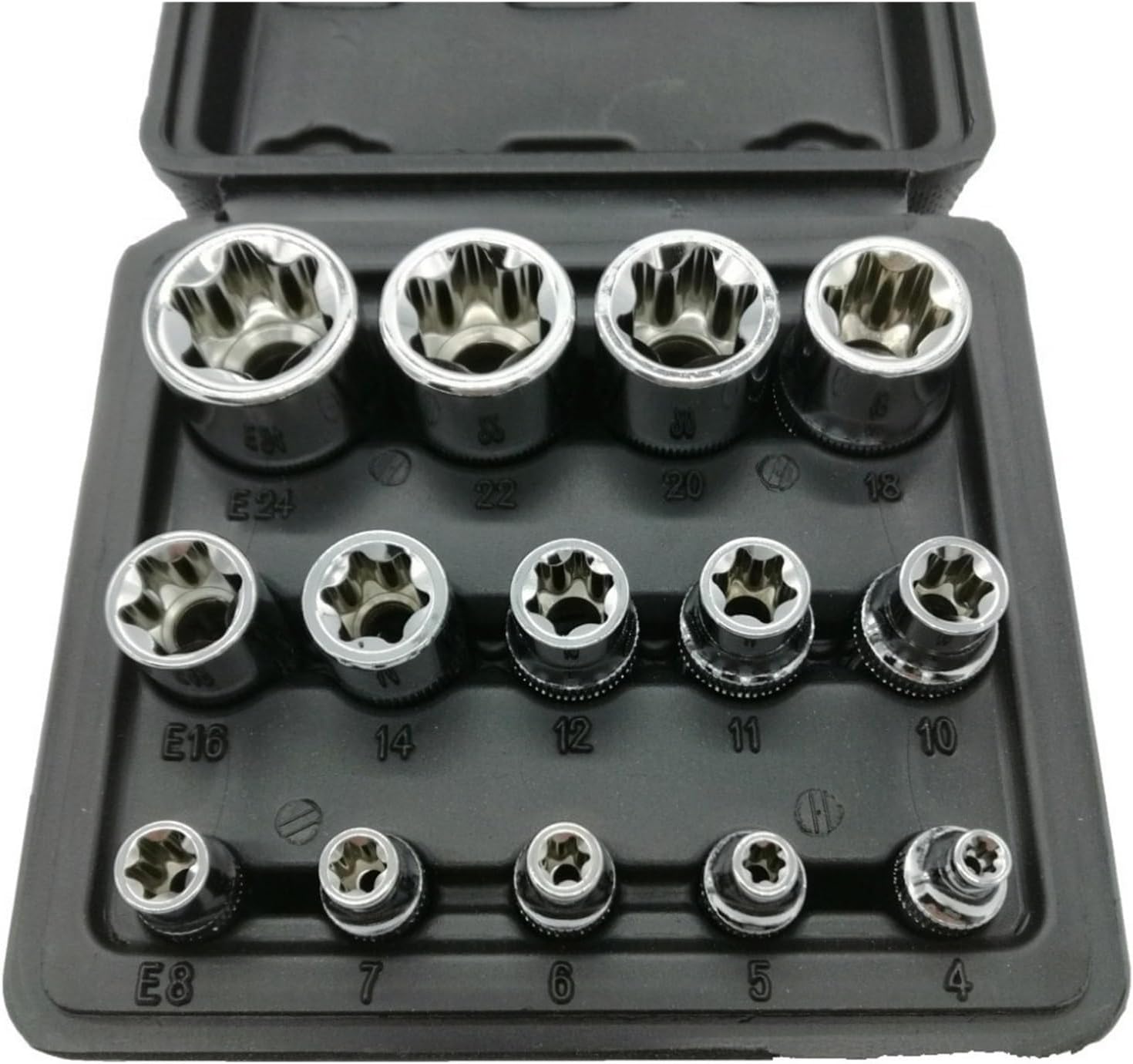 14pcs/Set E Torx Star Female Bit Socket Set 1/2 Inches 3/8 Inches 1/4 Inches Drive E4 - E24 Repair Tool Hand Tool Set Socket Sockets