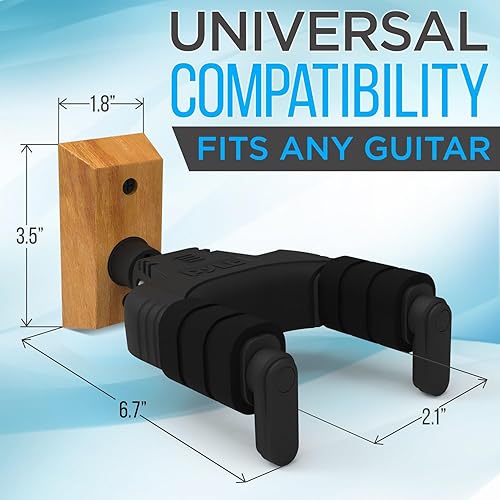 Miniatura 4 de Pyle Soporte de pared para guitarra con bloqueo automático, soporte universal de gancho con base de madera dura Sapele, giro de 45 grados, cojín EVA