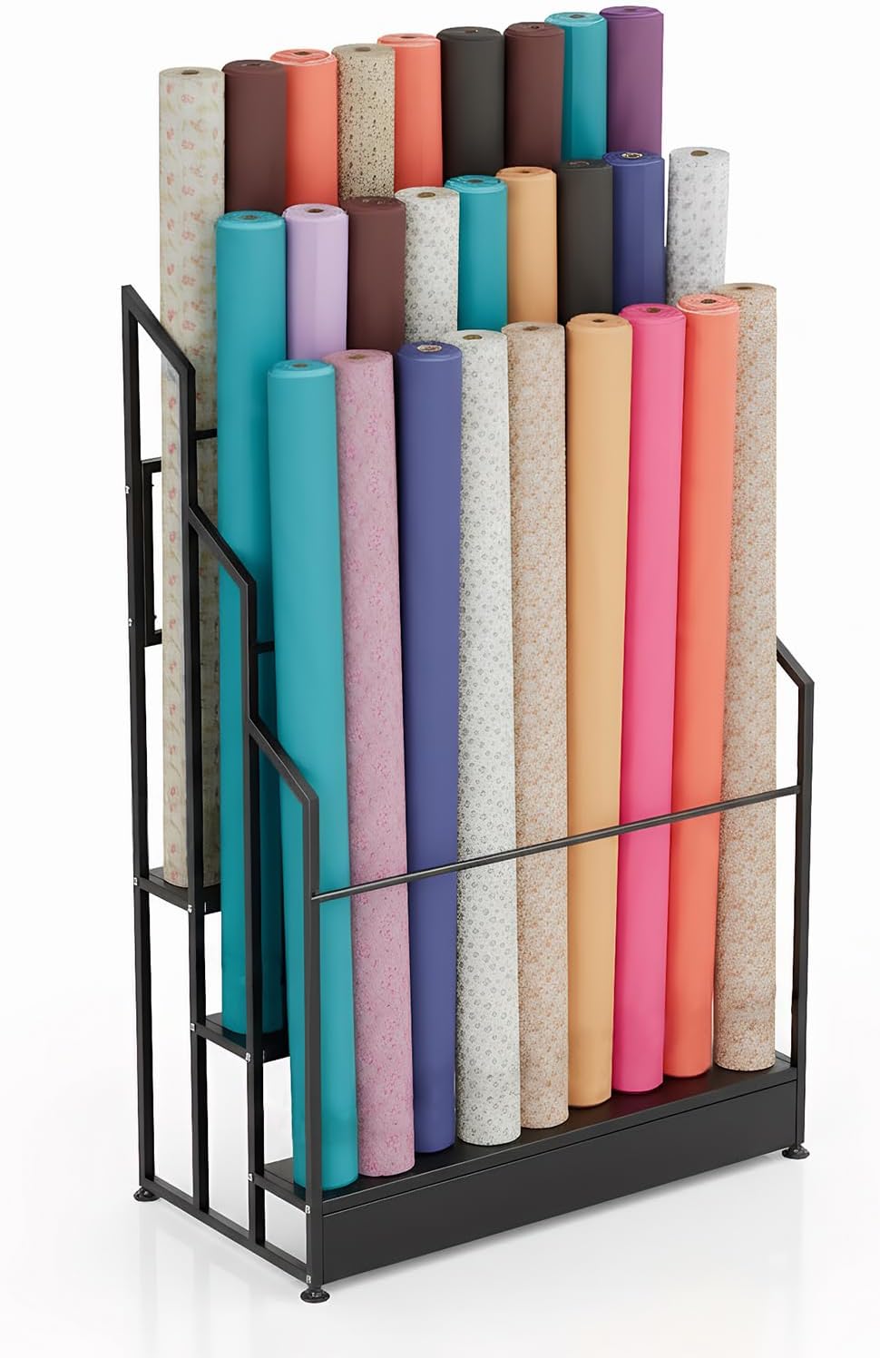 Floor-Standing Vinyl Car Wrap Film Display Rack 3 Tier Heavy Duty Fabric Roll Storage Rack with Adjustable Rails for Curtain Wallpaper Tablecloth