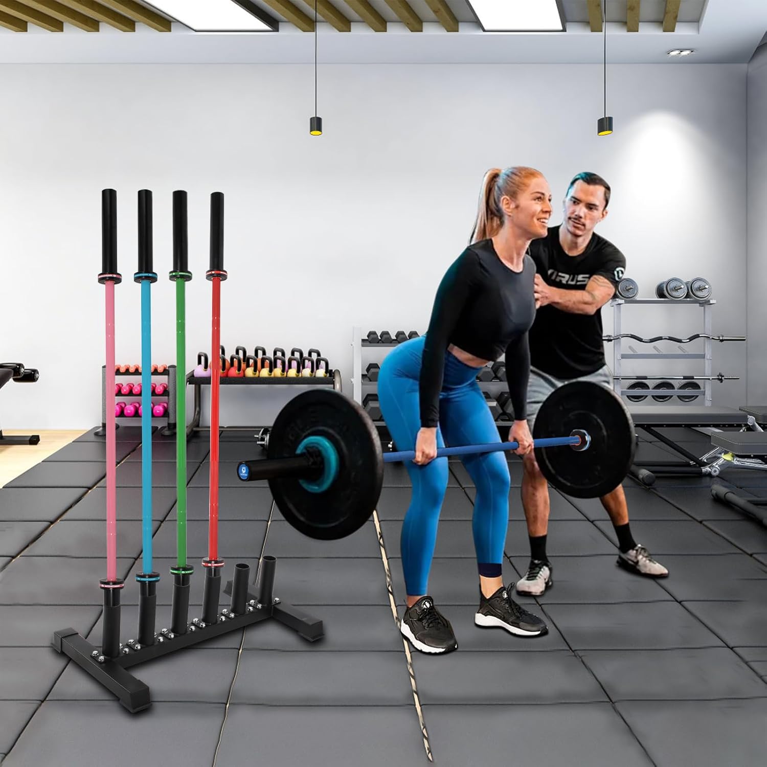 Freestanding Barbell Holder, Vertical 6 Bar Storage Rack for 2" Olympic Bars, Durable Barbell Stand, Space-Saving Floor Stand for Weight Bar and Specialty Bars