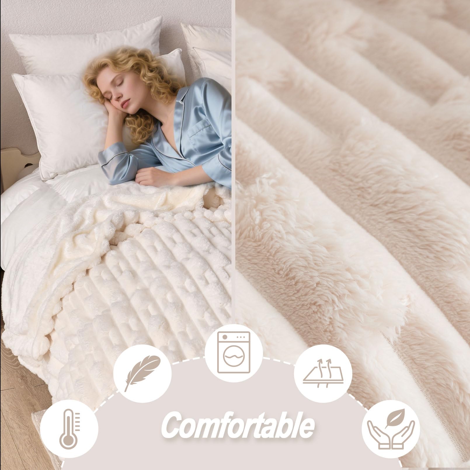 Coperta soffice, con texture morbida, extra calda, per l'inverno, ideale come coperta per divano e copriletto, buon regalo per le donne (geometria beige, 200 x 230 cm)