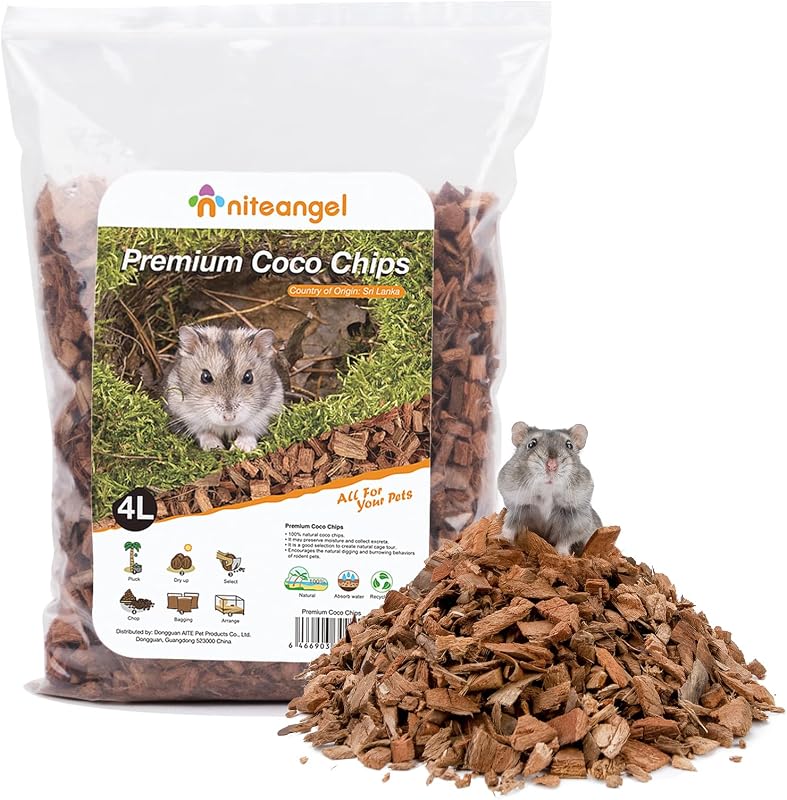 Niteangel Ropa de cama natural para hámster de coco/corcho: 4 L absorbe olores y poco polvo | Fomenta el instinto de excavación y excavación: arena para mascotas para hámsteres sirios enanos, jerbos, ratones, degus u otros animales pequeños