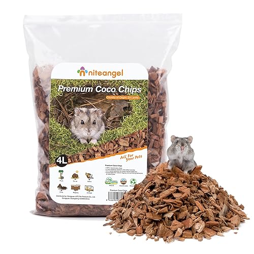 Niteangel Natural Coco/Cork Hamster Bedding Pet Litter for Dwarf Syrian Hamsters, Gerbils, mices, Degus or Other Small Animal - Coco Chips - 4L