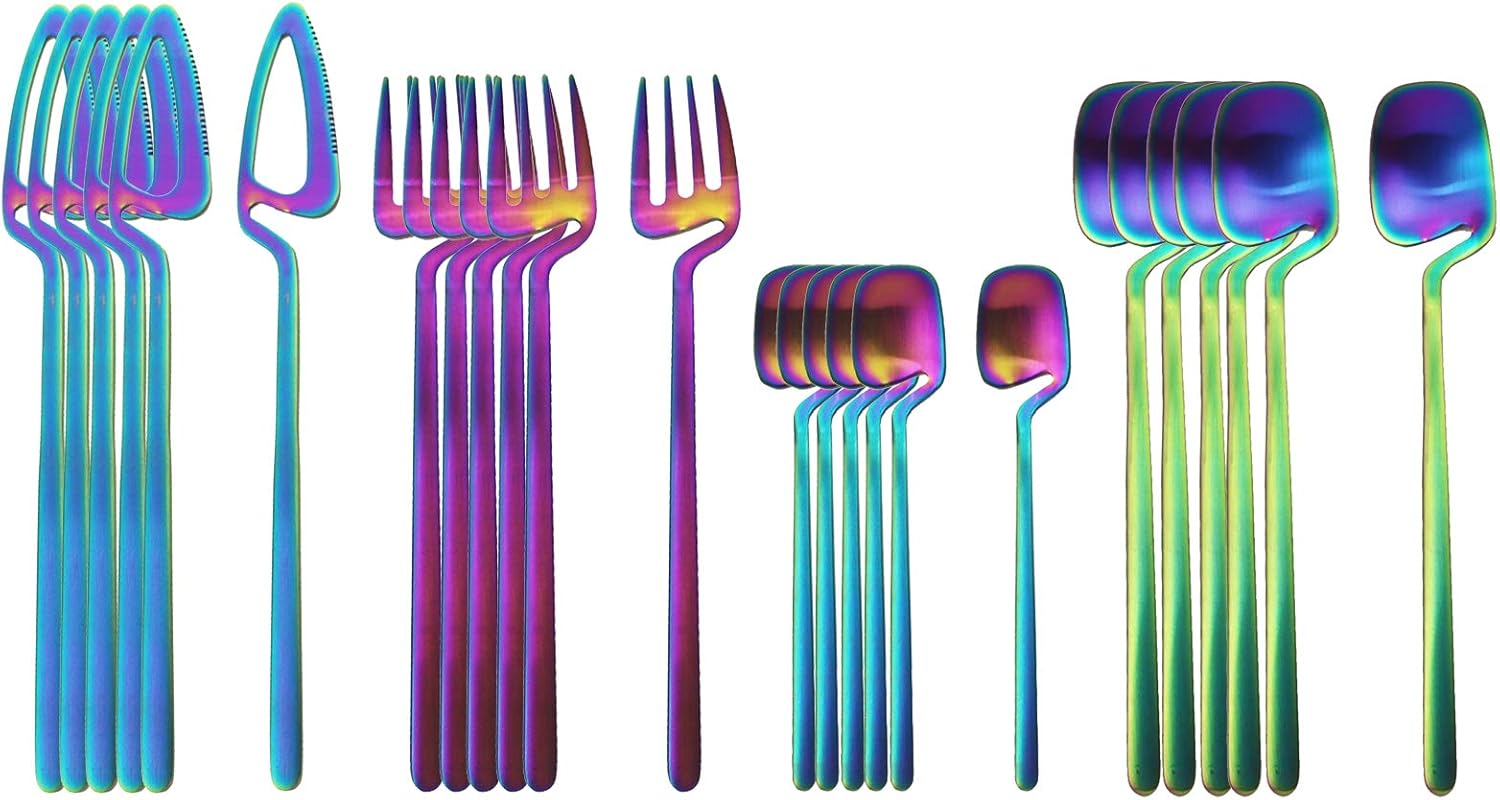 Silverware Set, 24-Piece 304 Stainless Steel Flatware Set, Matte Gold Kitchen Utensil Set Service for 6, Tableware Cutlery Sets (Matte Gold)