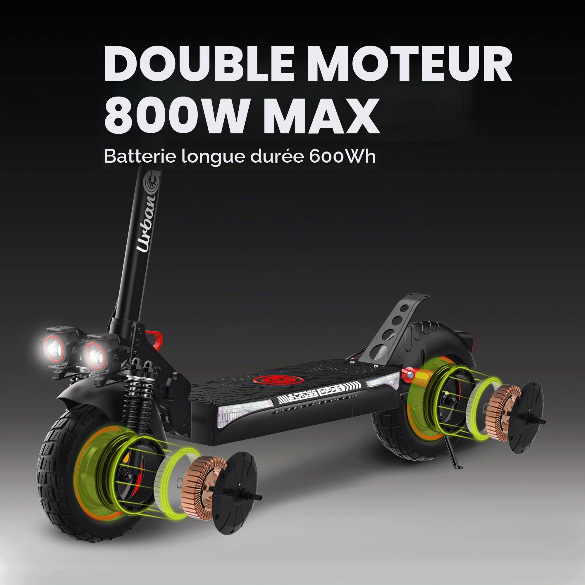 Trottinette Électrique Adulte UrbanGlide ECROSS Duo Autonomie Jusqu'a 60 km - Pneu Cross 10" Tubeless - Batterie 54V - Poids 26Kg