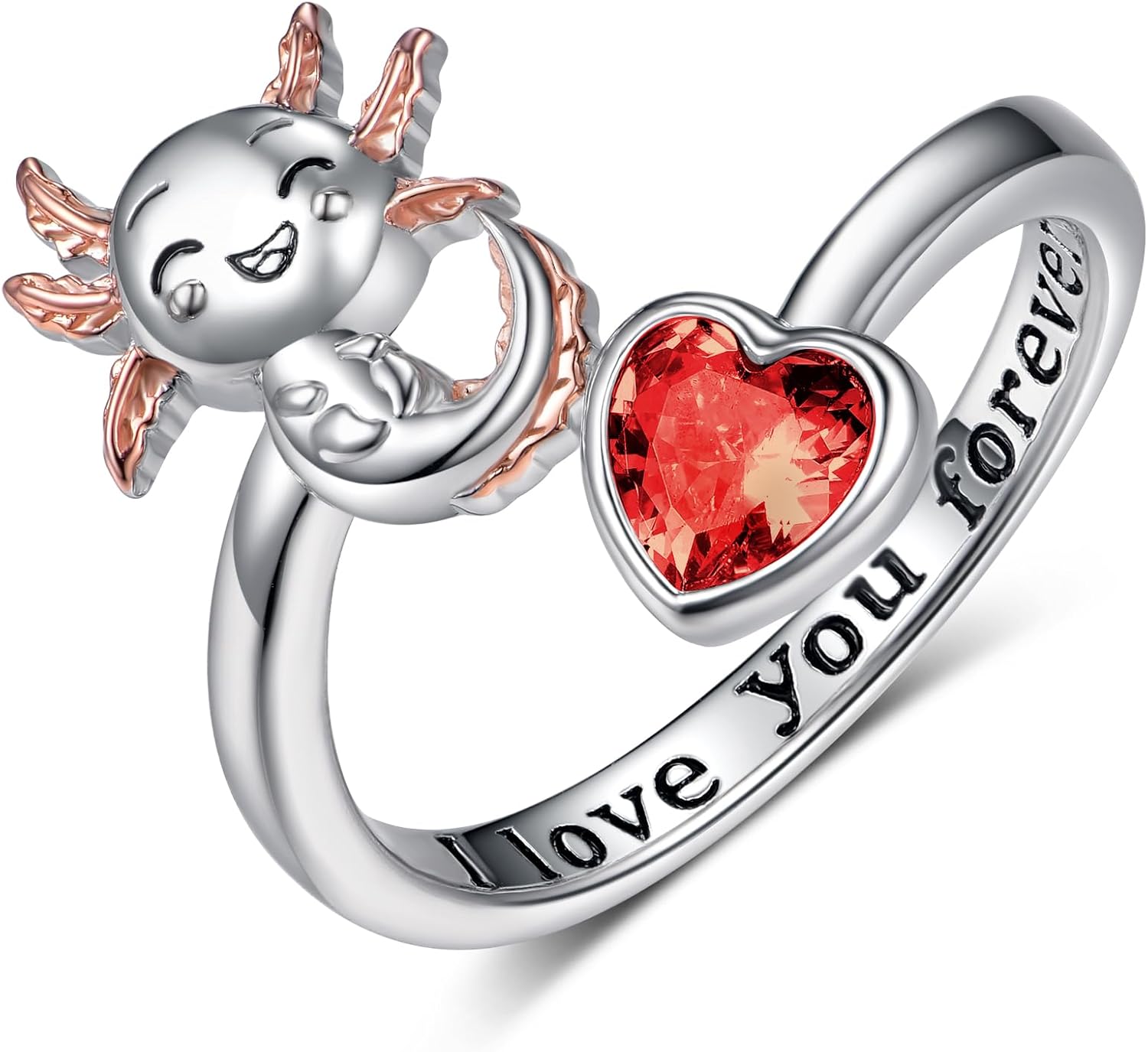 Axolotl Ring 925 Sterling Silver Axolotl Birthstone Ring Cute Axolotl Birthstone Jewelry Gifts for Women