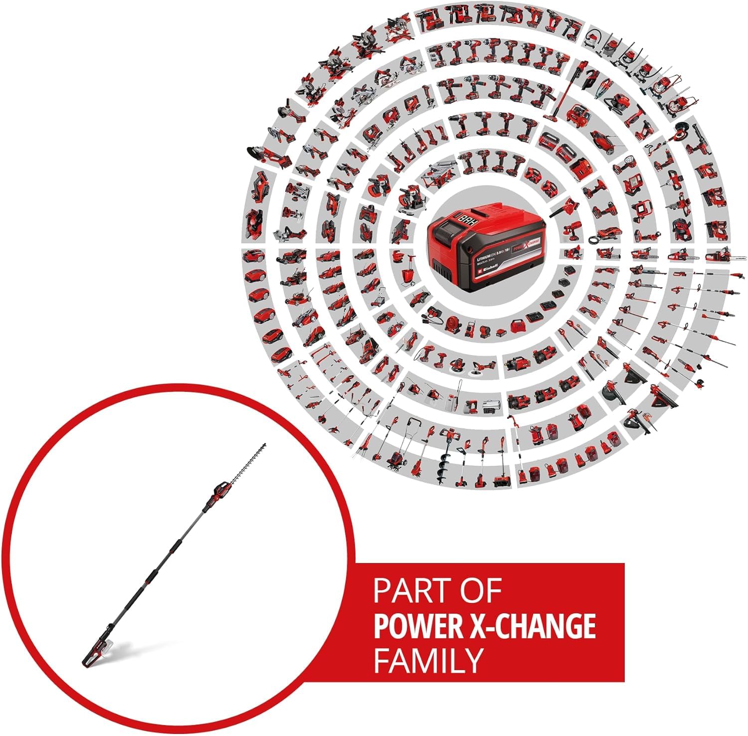 Cortasetos telescópico con batería GP-HH 18/50 Li T BL-Solo Einhell Professional Power X-Change (18V, longitud de corte 50 cm, distancia entre dientes 25 m, Brushless, 8 veces inclinable, sin batería)