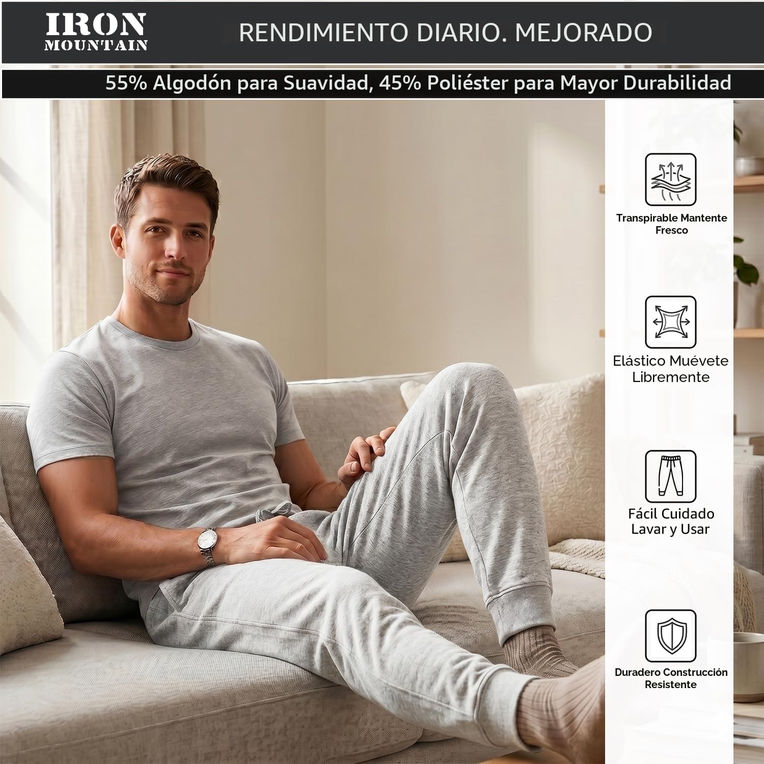 Iron Mountain Pantalones de chándal de Trabajo para Hombre de Hilo recuperado, Pantalones Jogger con puños