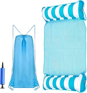 Water Hammock Float, Pool Mattress Floats for Adults, 4-in-1 Multi-Purpose Inflatable Hammock (Saddle, Lounge Chair, Hammock, Drifter) Portable Pool Float (Blue)