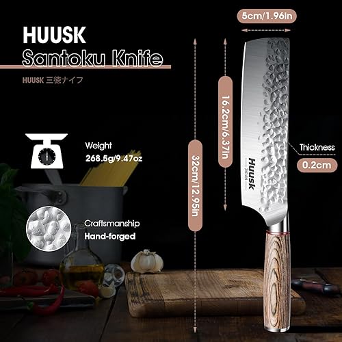 Miniatura 9 de Huusk Cuchillo japonés profesional de cocina para carne, cuchillo Nakiri y cuchillo para deshuesar con mango ergonómico de madera de Pakka y caja de