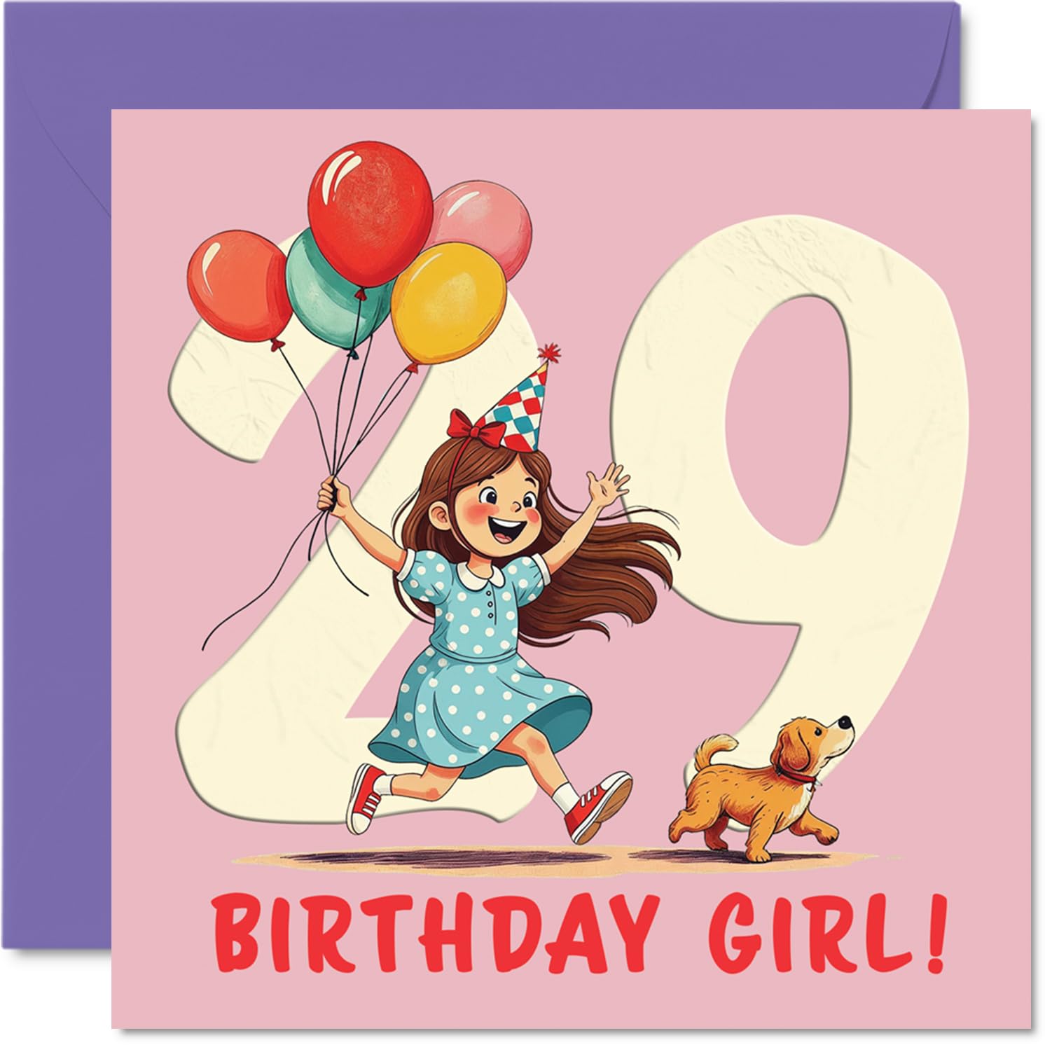 29th Birthday Cards for Women - Balloon Girl - Happy Birthday Card for 29 Year Old Woman Colleague Sister Cousin Neighbour, 145mm Bday Greeting Cards