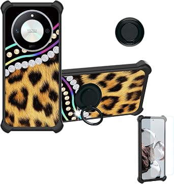 Case Compatible for Honor X50 Gt Phone Case Cover [with Tempered Glass Screen Protector][Hard PC + Soft Silicone][Ring Support] [Colorful Reflect Light] IMDH-ZBW