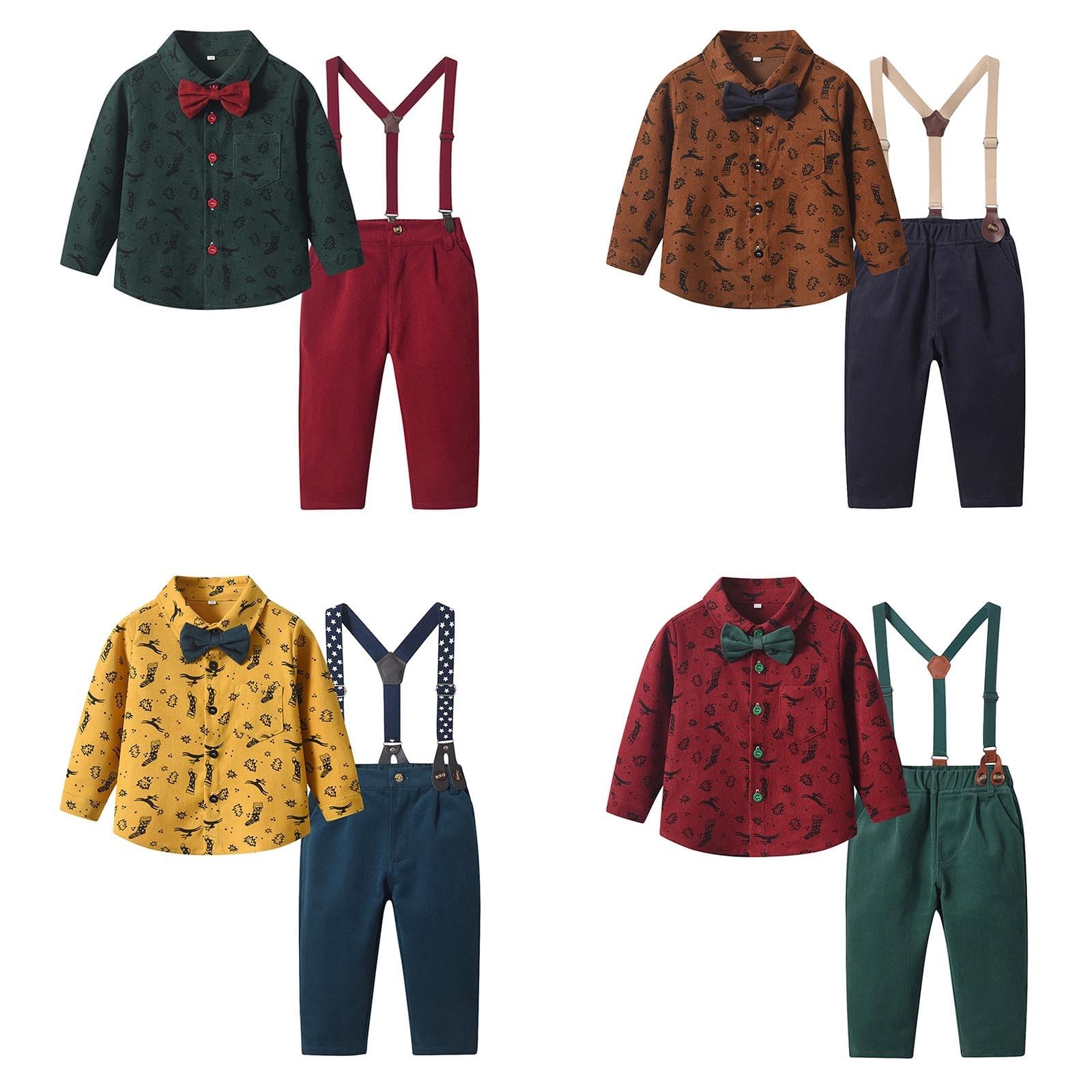 RNTOP Boys Christmas Dress Suit Toddler Baby Gentleman Clothes Sets Bowtie Shirts Tops Suspenders Pants (C, 5-6 Years)