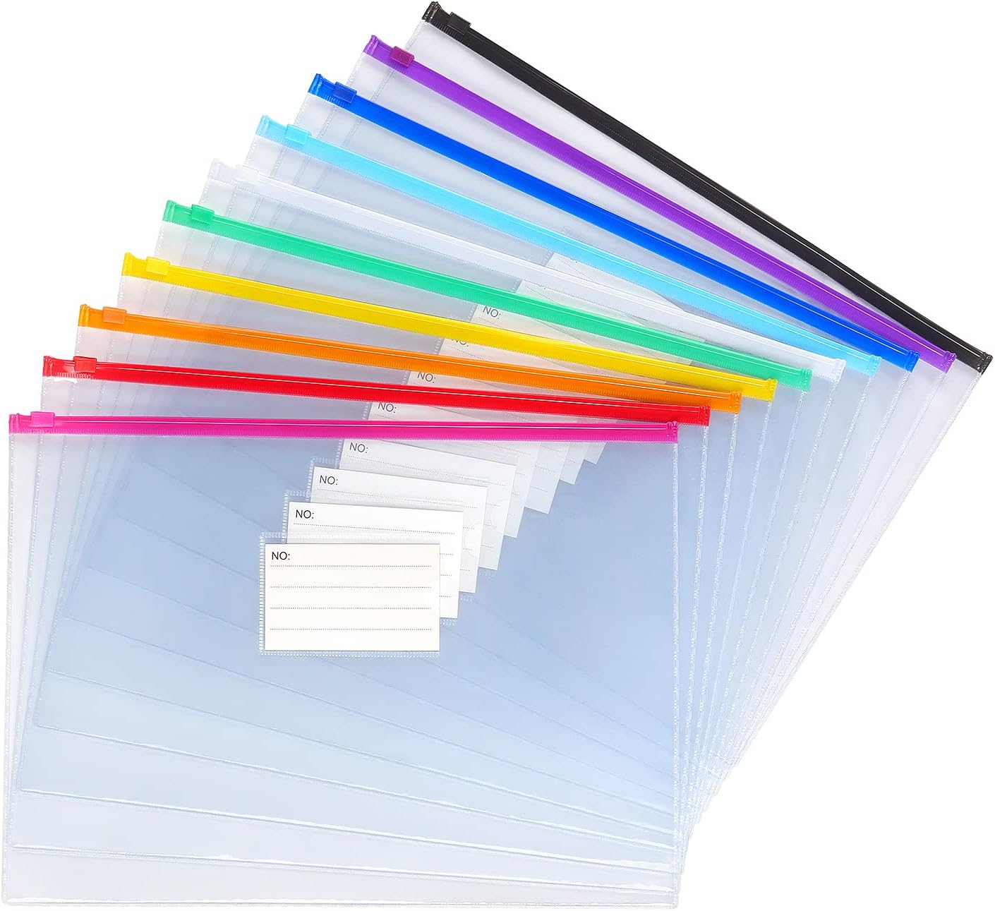 10 Pack Plastic Envelopes Files Zipper Folders, A4 Size, Letter Size, for School Office Travel Storage Supplies, 10 Color (13x9.5)