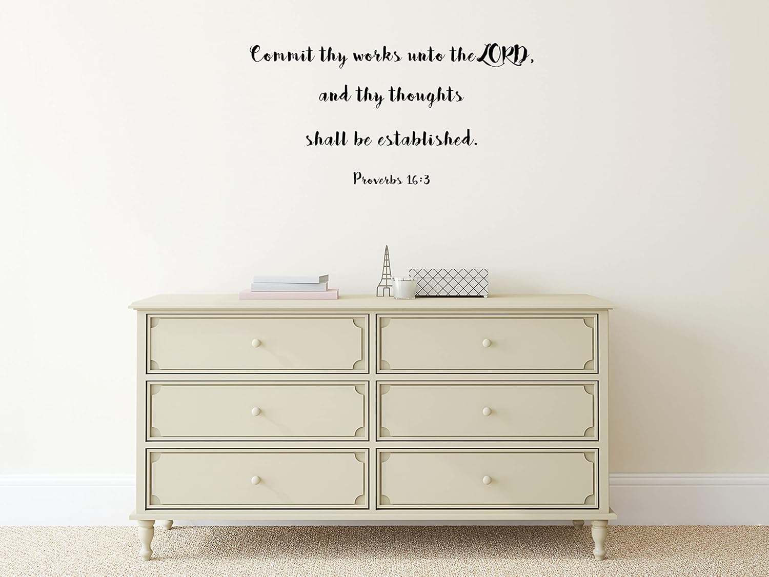 Proverbs 16:3 Christian KJV Wall Decal Sticker - Commit Thy Works Unto The Lord Scripture - Proverbs Wall Decal - Religious Wall Decal - Bible Verse Bedroom Wall Vinyl - Living Room Wall Quote Decor