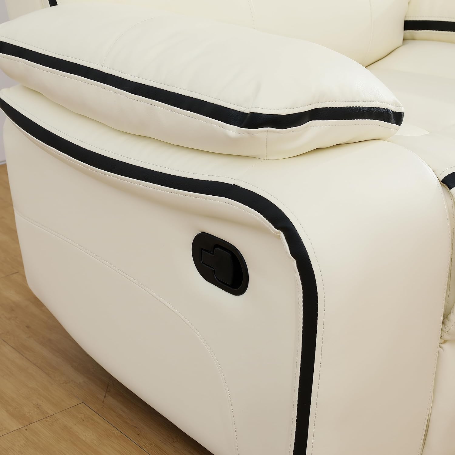 Leather Recliner Sofa Set with Storage Console & Cup Holders, Manual Reclining 3-Piece Set (Sofa, Loveseat, Chair) for Living Room, Creamy White – Living Room Furniture for Home Office