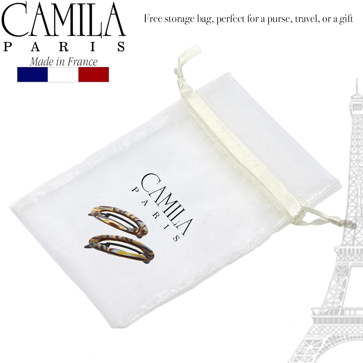 Camila Paris CP3367 French Hair Barrette Clip for Women, Handmade, Onyx, Side Slide-in Metal-Free Closure Strong Hold Grip Hair Clips for Girls, No Slip Durable Hair Accessories, Made in France - Image 6
