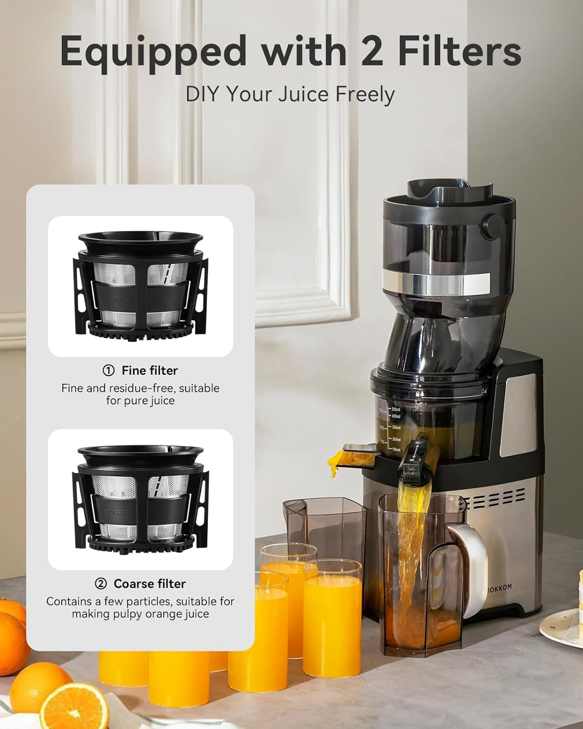 MOKKOM Commercial Cold Press Juicer, 5.9" Large Feed Chute Juice Extractor Machine, High Juice Yield, Slow Masticating Juicer for Whole Vegetables & Fruits, Easy to Clean for home and commercial use