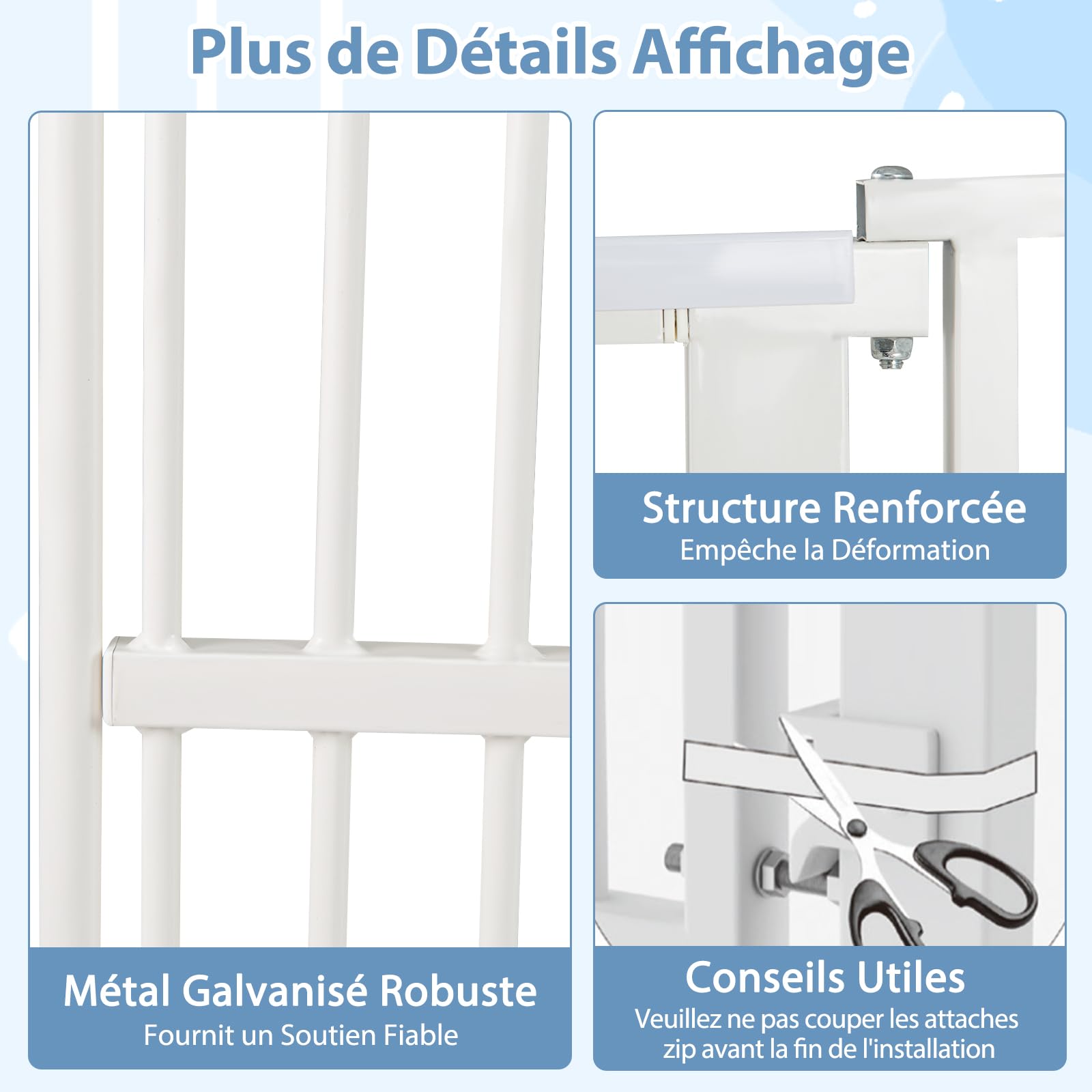 COSTWAY Barriere de Securite Chien, Barrière Chien Chat en Métal, Ouverture 77-104 cm, 2 Extensions, Porte Verrouillable, Barriere sans Perçage pour Porte Cuisine, Pression/Matériel Monté (150 cm)