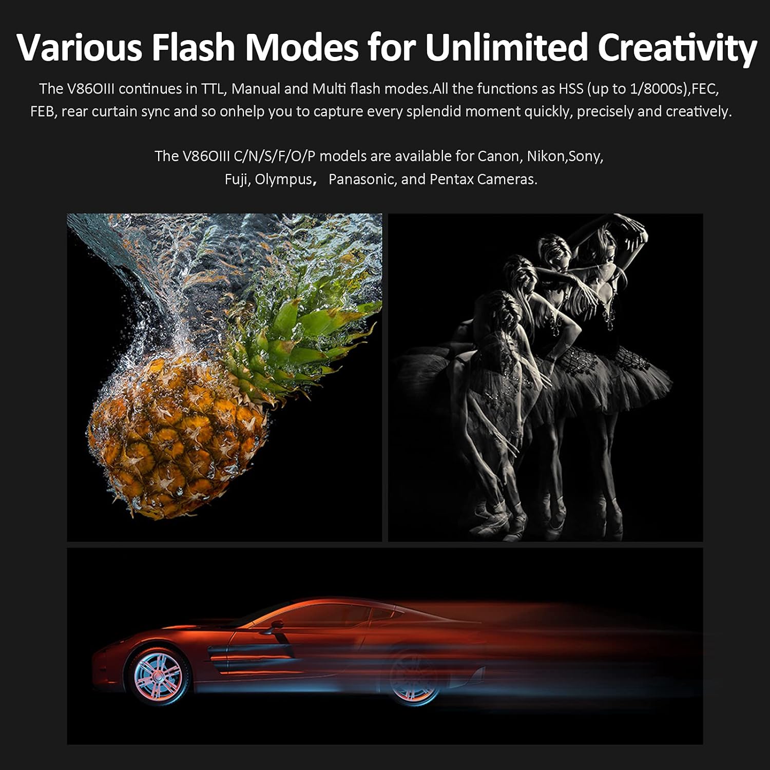 Examples of creative photography using Godox V860IIIS flash modes