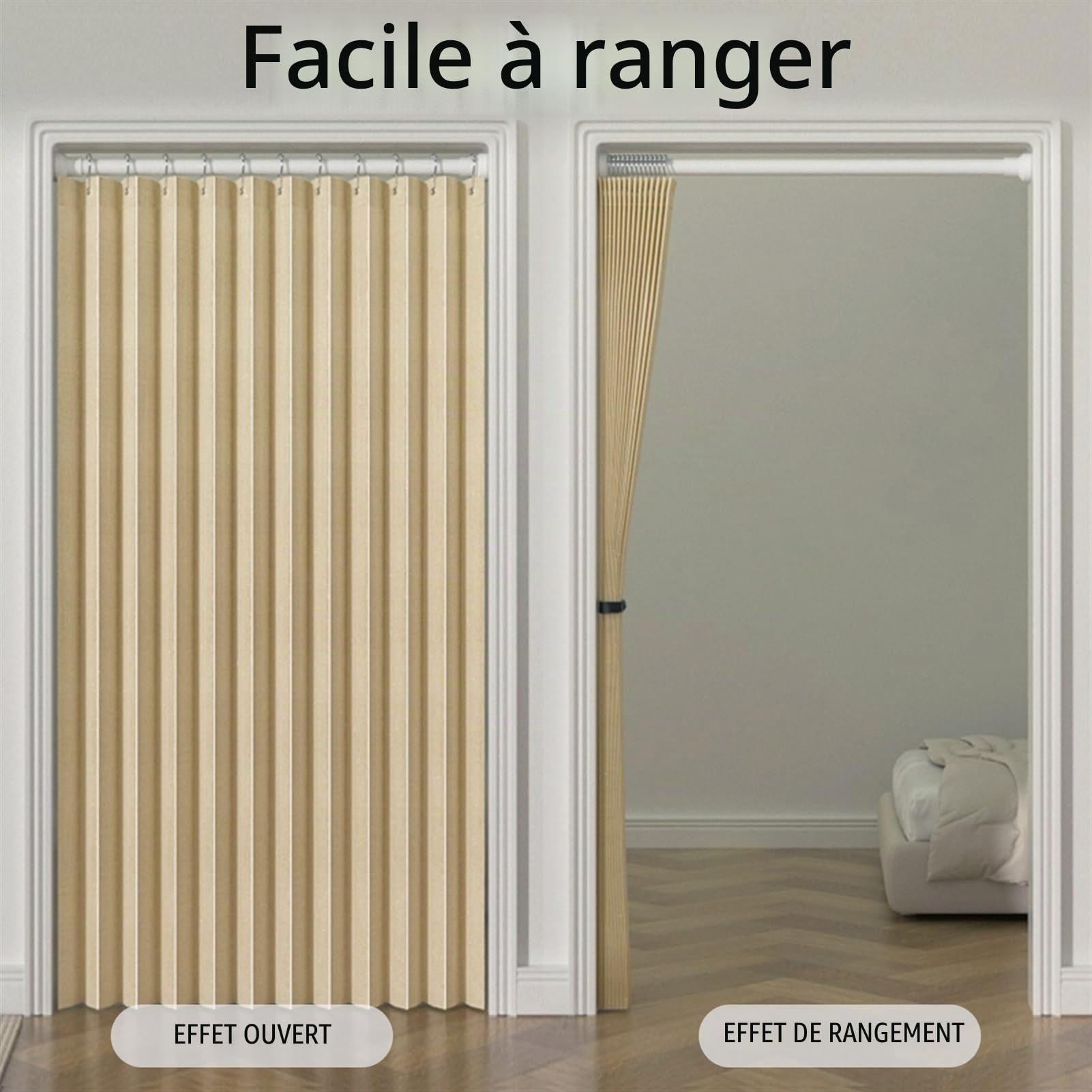 SK Studio Rideaux Occultants Isolant Thermique Anti Froid, Rideau De Porte Pliant à Oeillets, Impermeable pour Chambre, Salon Décoration de Fenêtre, Blanc, 140x241cm
