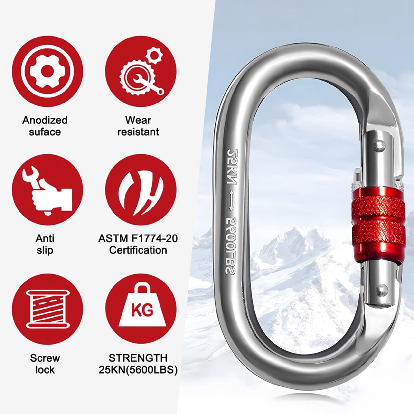 12 Mousquetons de Sécurité Robustes, 25 KN, en Acier Inoxydable, pour Escalade, en Rappel, Hamacs, Chiens
