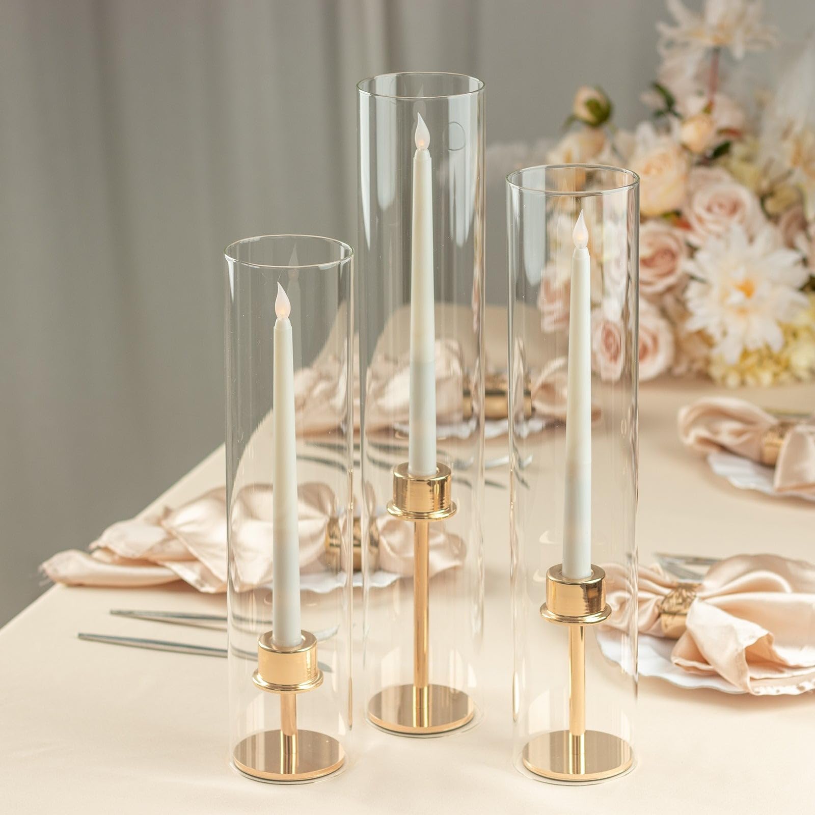 BalsaCircle 3 Clear Glass Pillar Hurricane Candle Shades Wedding Ceremony Party Events Reception Home Decorations Supplies
