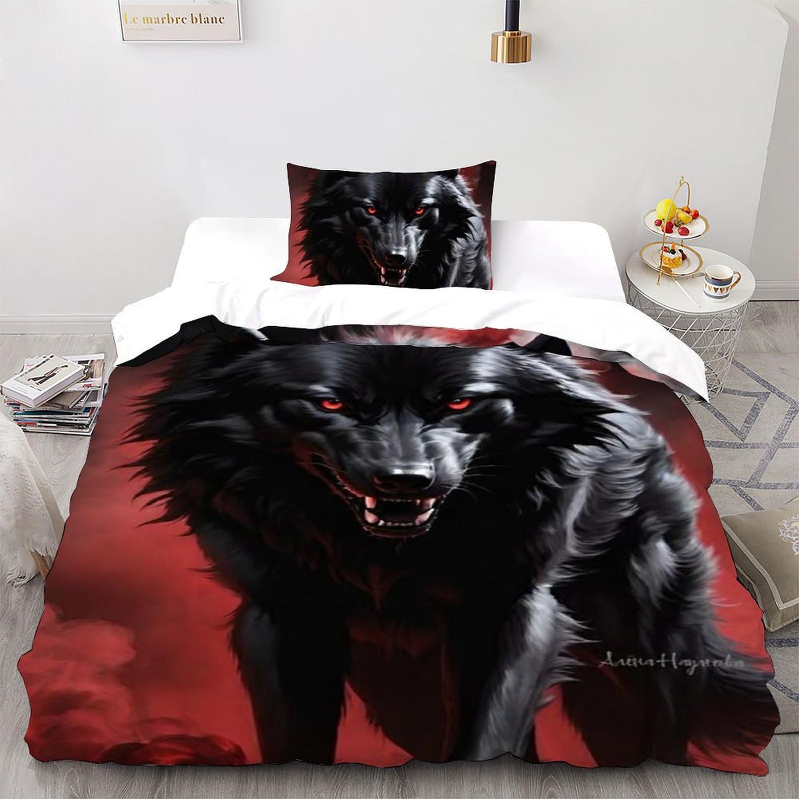 Linge de lit loup sauvage housse de couette single 135x200cm taies d'oreiller animaux land enfants