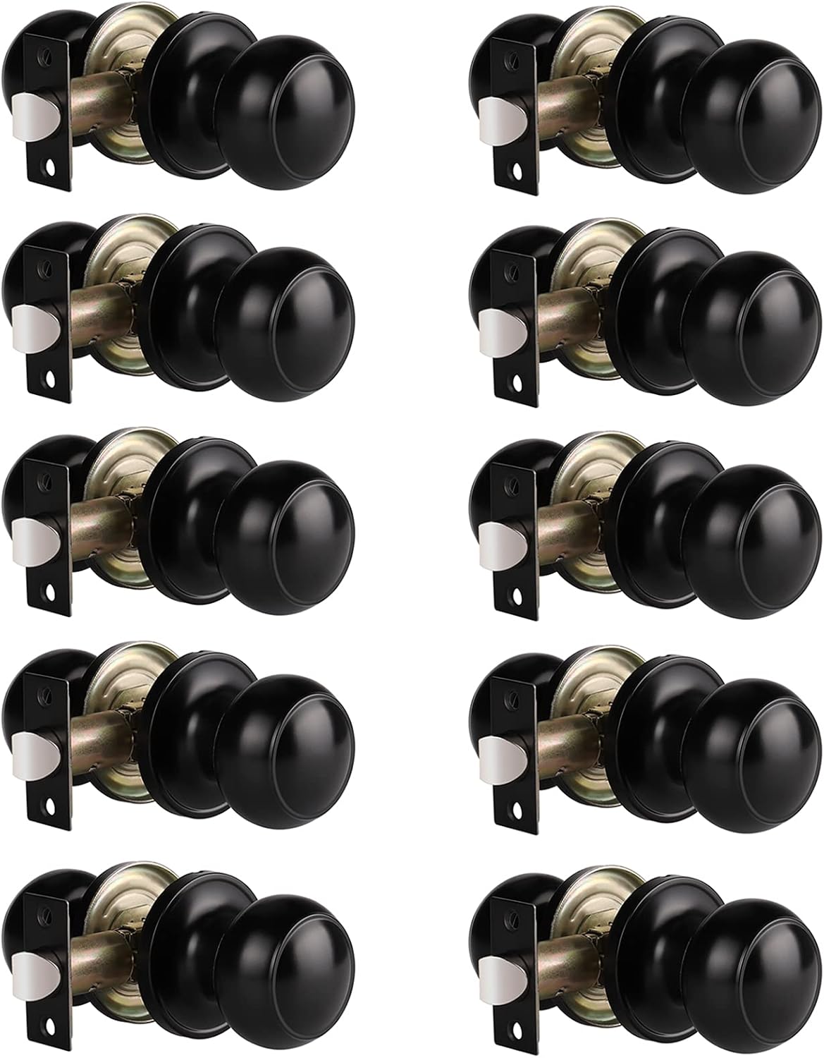 Gobrico 10 Pack Matte Black Door Knobs Interior Closet Door Knobs for Hallway Passage Function Round Door Knob Keyless Door Lock Stainless Steel