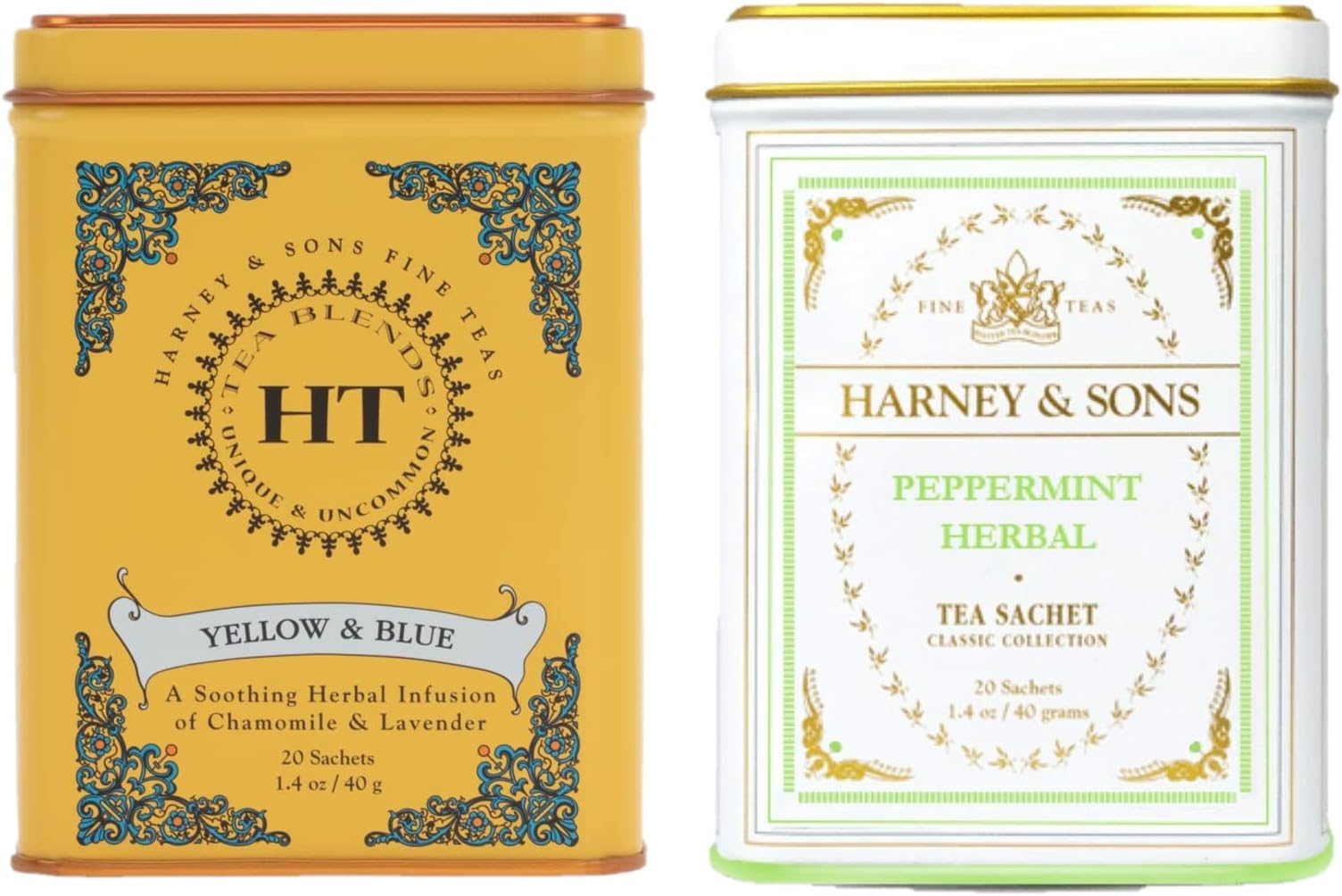 Harney and Son's Herbal Tea Variety Gift Set (2 Count, 40 Bags Total) - Floral and Peppermint Sampler - Herbal Tea with Chamomile & Lavender and Herbal Tea with Peppermint