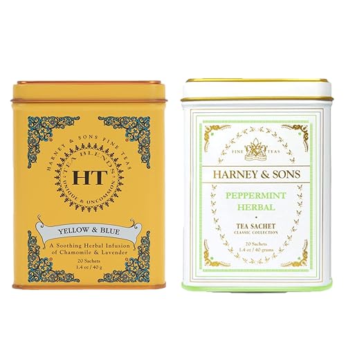 Harney and Son's Herbal Tea - Juego de regalo variado para el día de la madre (2 unidades, 40 bolsas en total), muestra floral y menta, té de