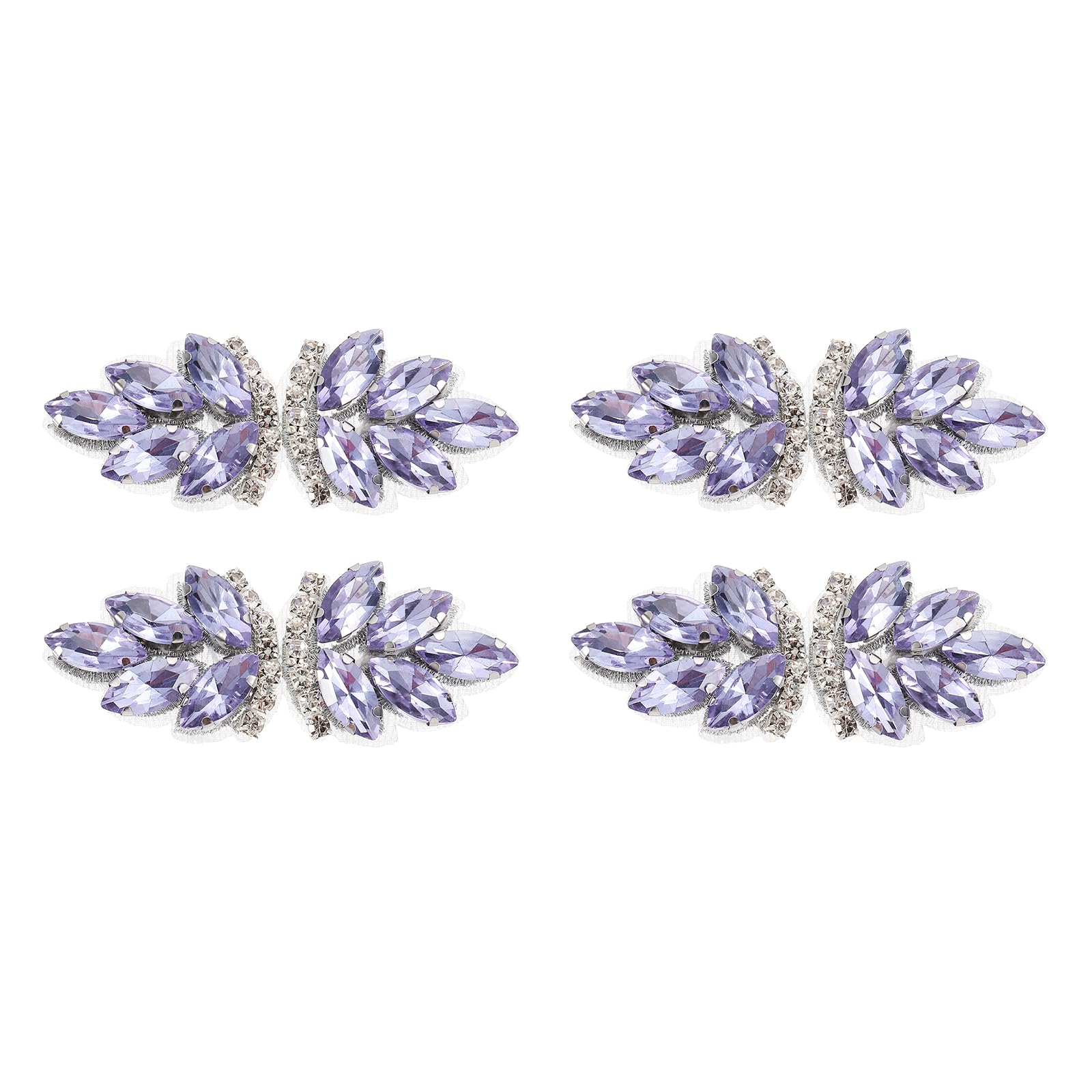 sourcing map 4Pcs Rhinestone Crystal Applique, Handmade Beaded Patches Sew on Patch Crystal Sewing Applique for Bridal Sash Wedding Dress Shoes Bags, Purple/Silver White