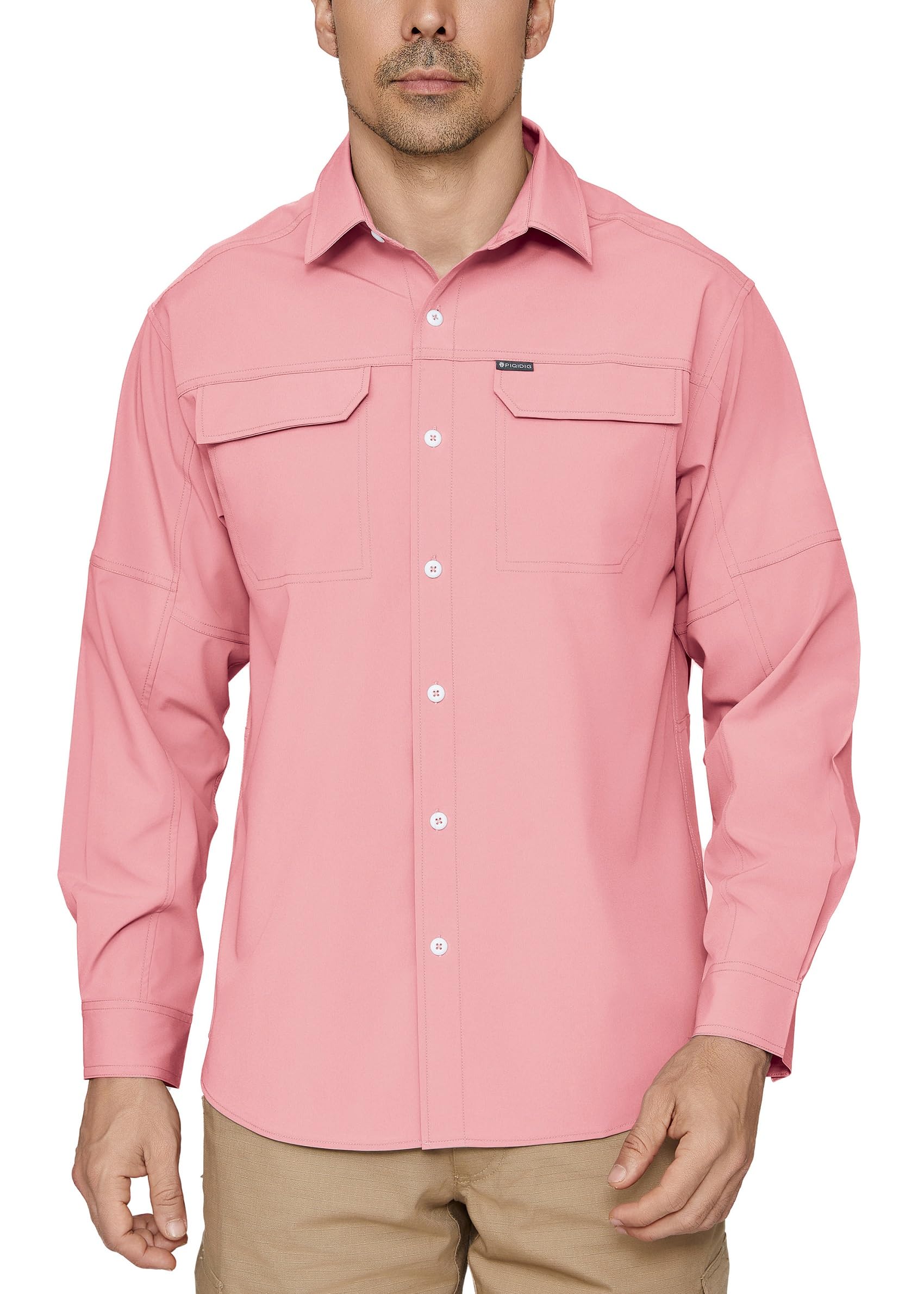 PIQIDIGMen's Long Sleeve Sun Protection Shirts UPF 50+ Quick Dry Button  Down Shirts Hiking Fishing Camping Travel Work